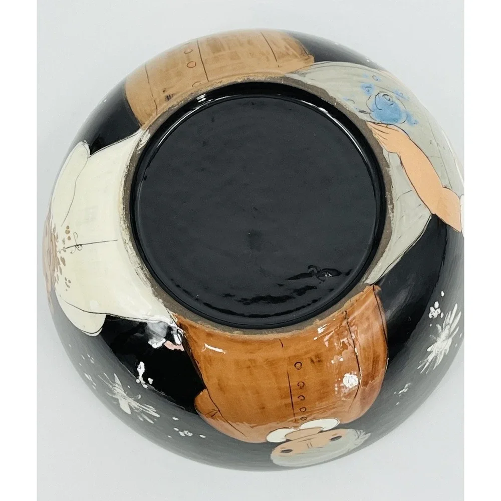 Vintage Hand Painted Ceramic Bowl Images of Women and Girls 9 Inch Diameter